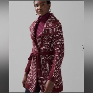 White House Black Market Burgundy and White Cardigan
